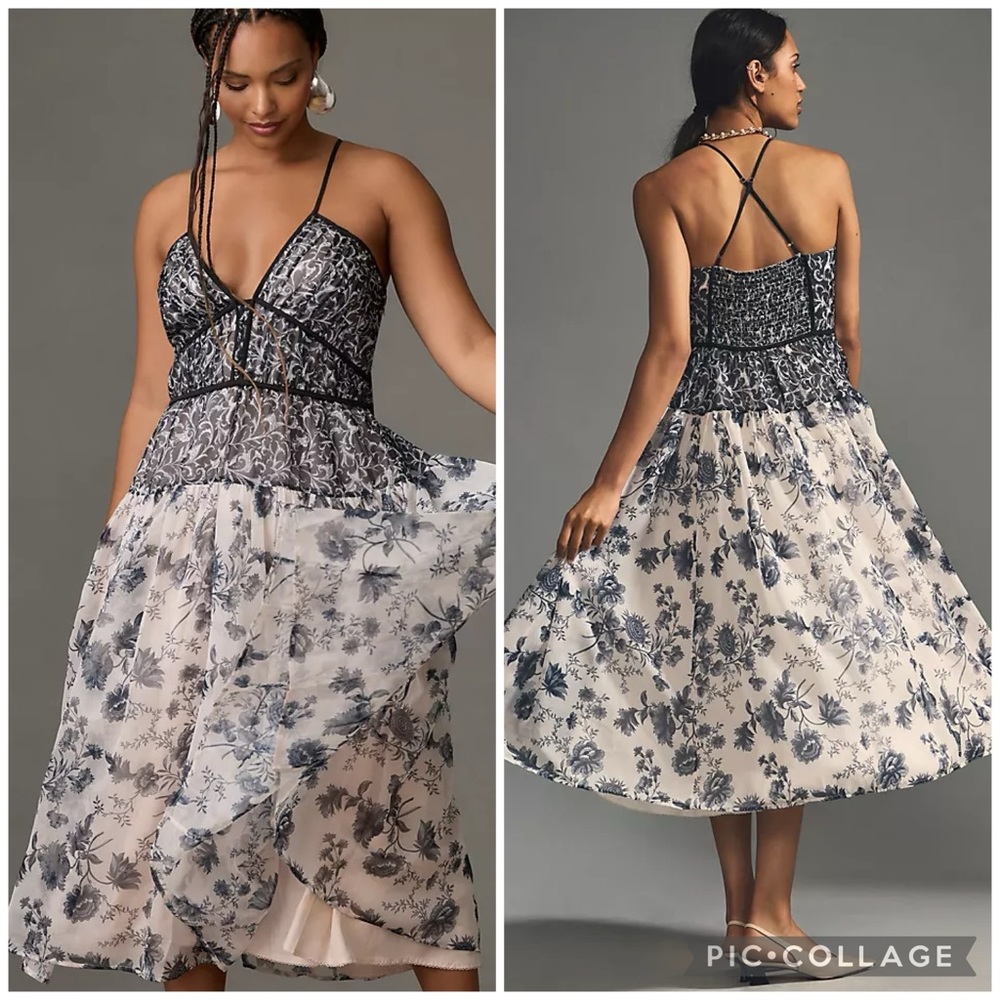 Anthropologie Halter Dress Black White V Neck Medium Midi NWT - Picture 4 of 16